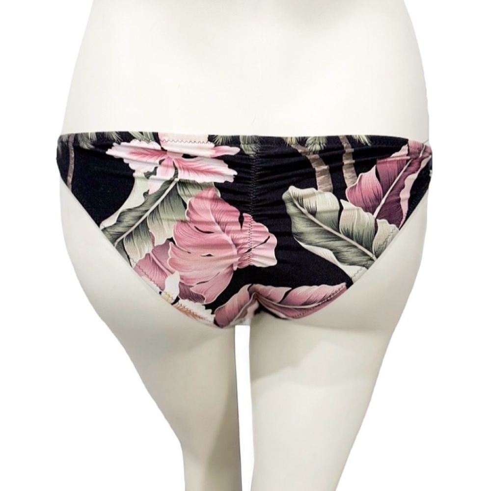 Rhythm Tropical Floral Bikini Bottoms Size S Cheeky Black Pink